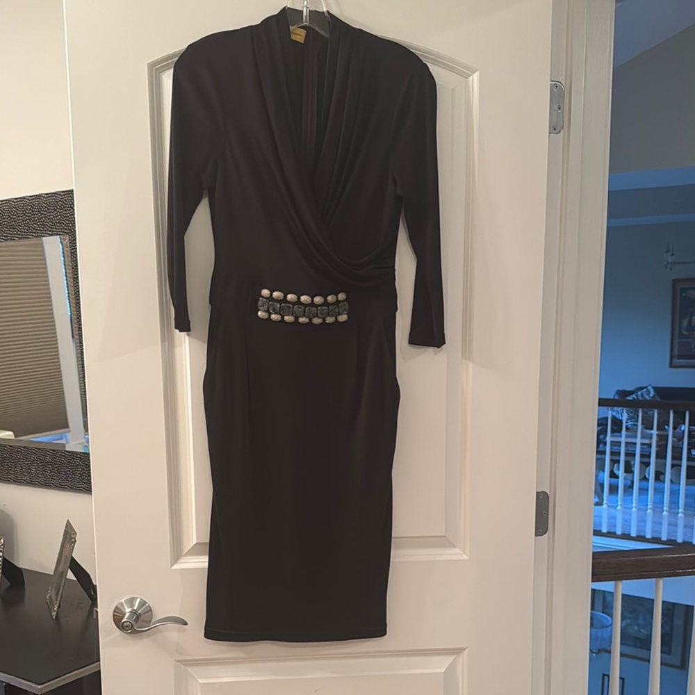 Catherine Malandrino Black Embellished Wrap Dress